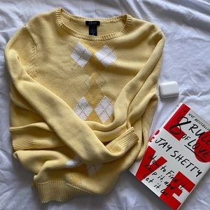 Vintage Yellow Argyle Knit Sweater